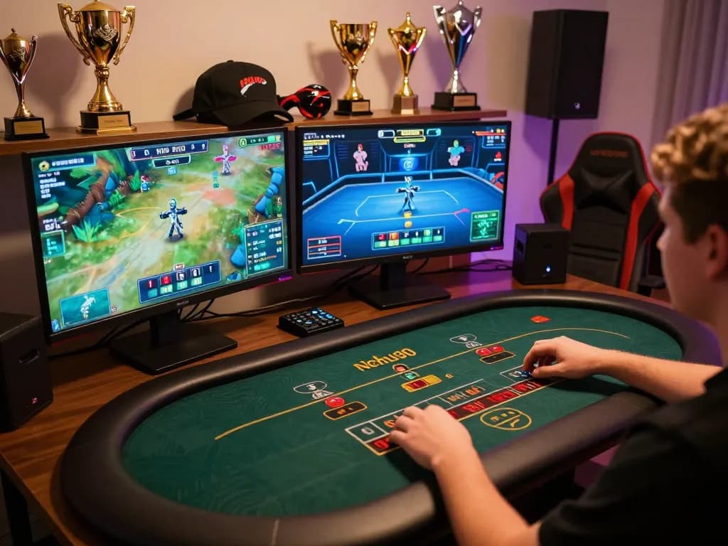 Nohu90 player engaged in online casino gameplay, showcasing dynamic betting strategies on multiple screens.