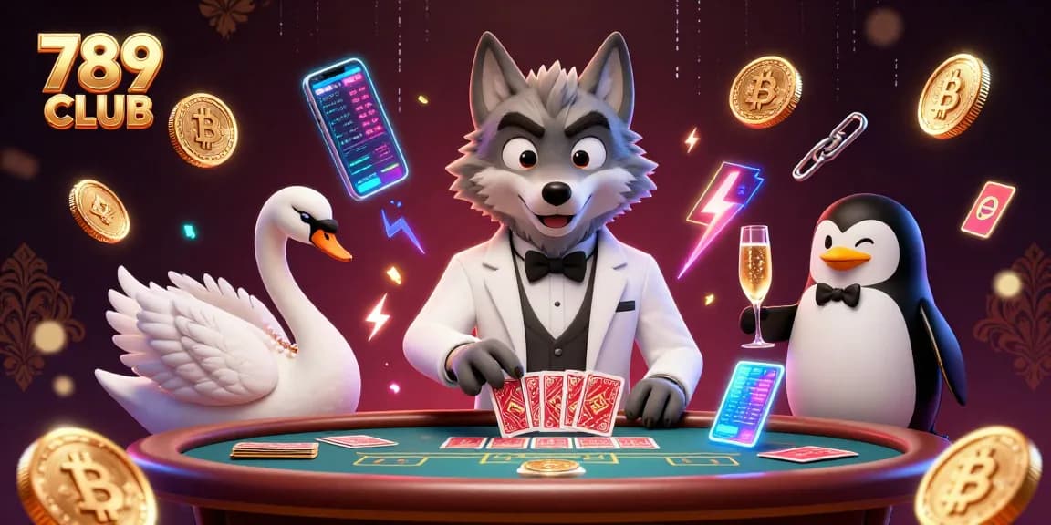 A 3D illustration of 789 CLUB's charismatic characters enjoying baccarat, showcasing vibrant casino elements.