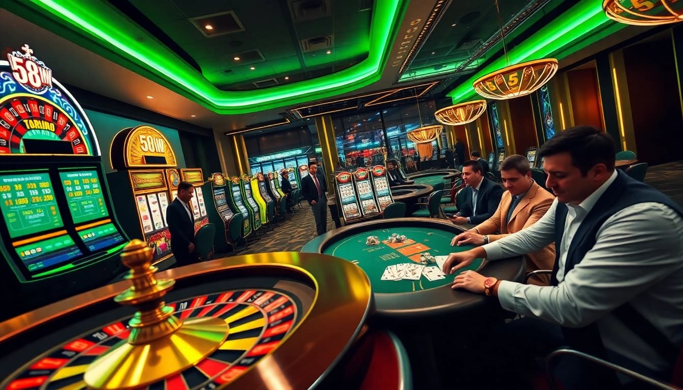 Exciting view of a luxurious online casino interface at 58win.watch showcasing roulette and poker games.