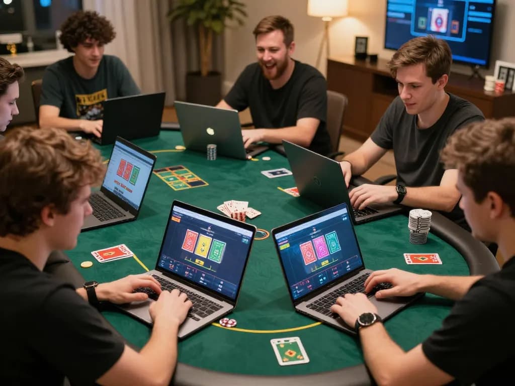 Engaged players at online BL555 poker game showcasing winning strategies in their comfortable home settings