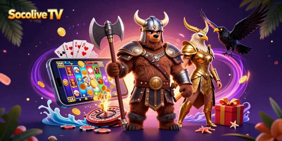 Socolive TV enhances gambling excitement with dynamic gaming elements in a vibrant 3D scene.