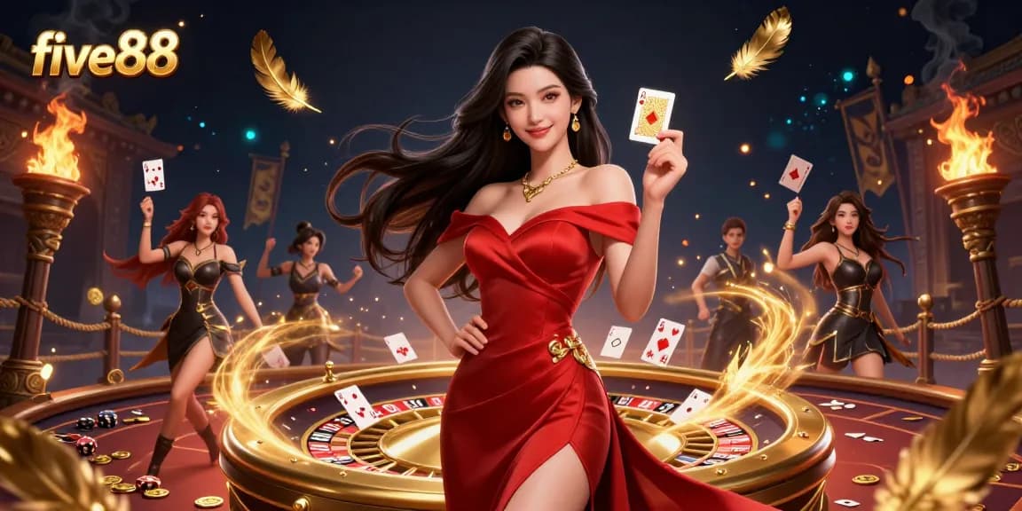 Experience the excitement of five88 as a beautiful Asian woman showcases her winning poker skills.