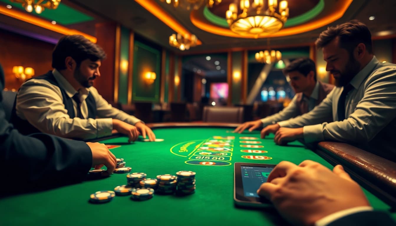 Exciting blackjack game scene at https://urr88.com/ featuring poker chips and a professional dealer.
