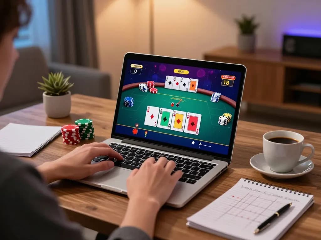 Engaging online casino session at hit club with poker gameplay displayed on laptop.