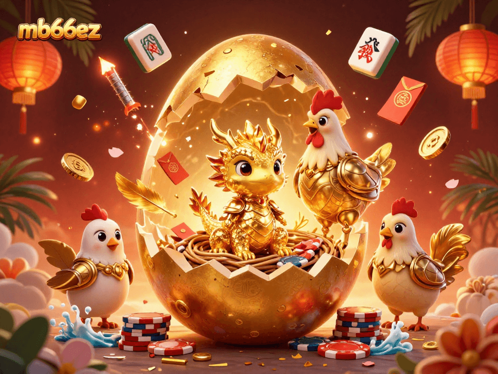 Engage in thrilling gameplay with mb66ez featuring a golden dragon amidst poker chips and festive decorations.