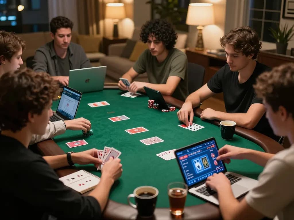 A person playing poker online at home on alo8 with engaging gameplay and strategic focus.