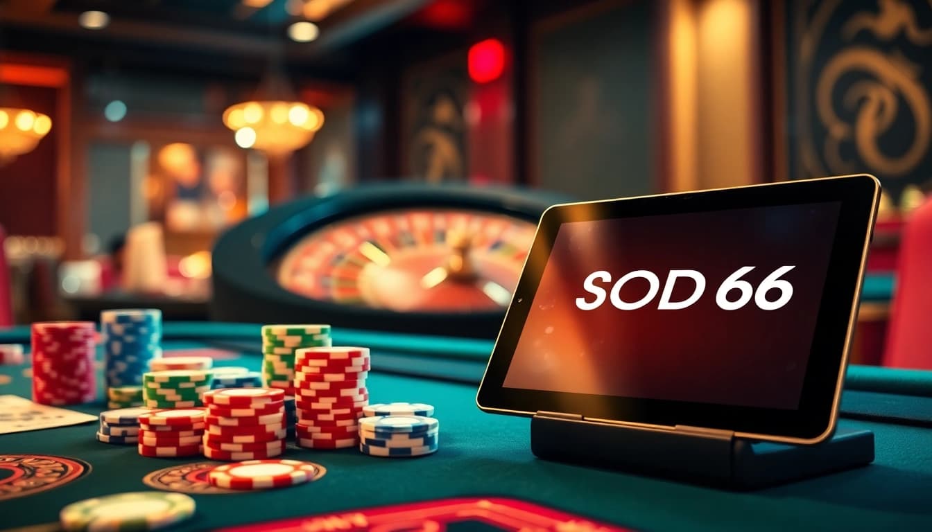 Winning at SODO66 with vibrant poker chips and an exciting roulette wheel.