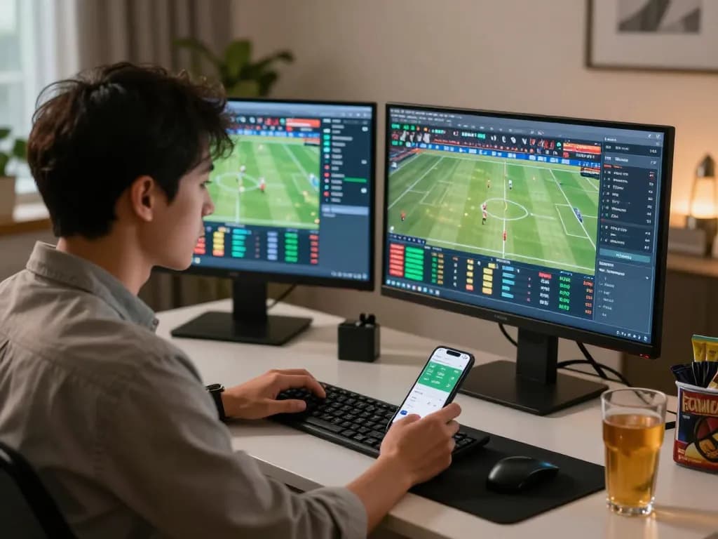 Tỷ lệ kèo nhà cái hôm nay engaging sports betting strategy with multiple screens showing odds