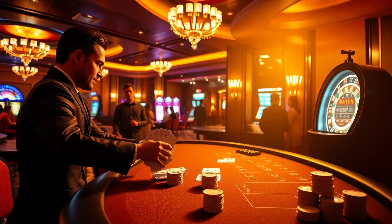 Experience the thrill of winning at sunwin with players engaging in exciting poker at a vibrant casino.