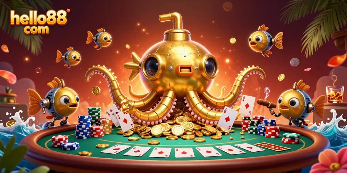 Engage in thrilling gameplay at hello88 com with vibrant poker scenes and dynamic golden visuals.