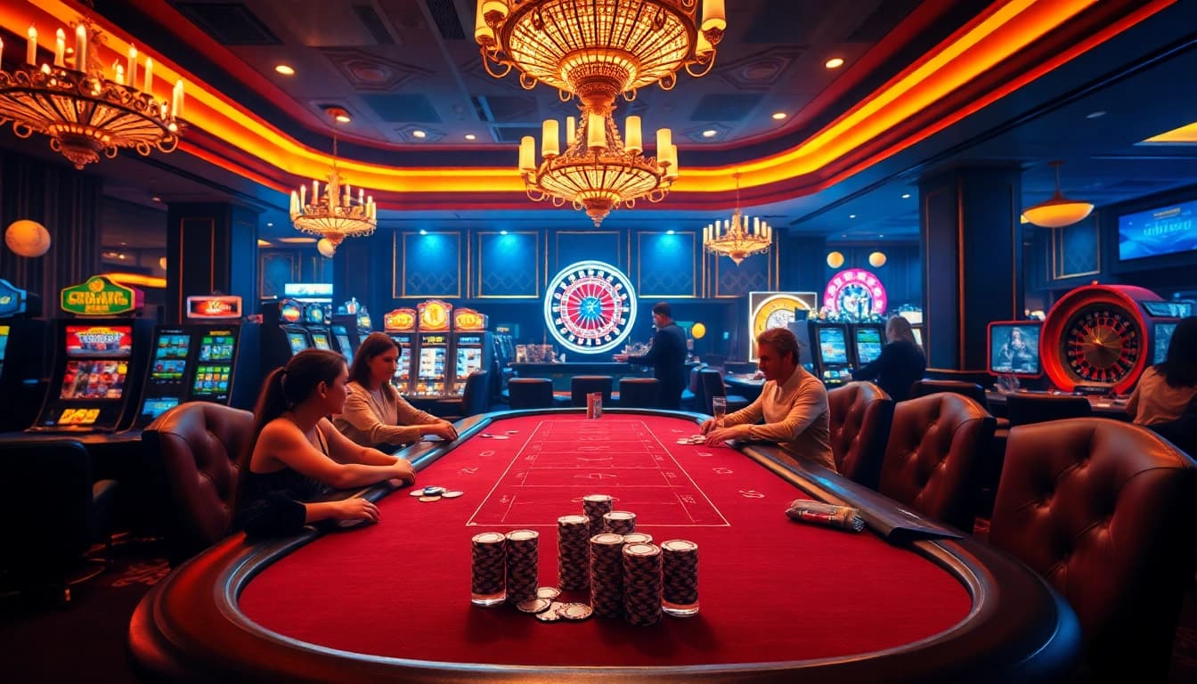 Exciting poker action at F168 casino with high-stakes chips and vibrant atmosphere.