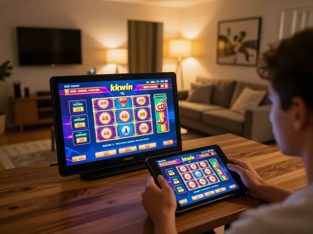 Engaging moment showcasing kkwin trang chủ in use on tablet during online gaming session at home