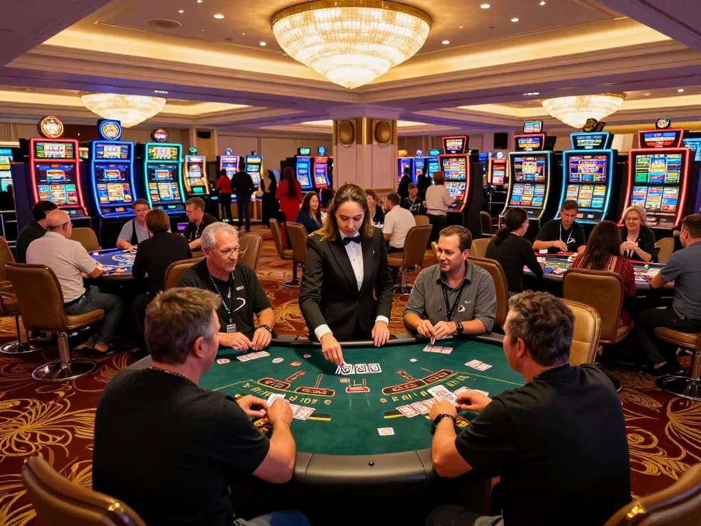 MAX88 players enjoying a lively blackjack game in an upscale casino filled with excitement and strategy