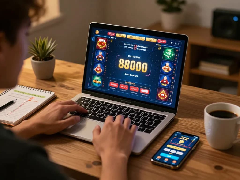 Engaging in strategic online gambling with 888bgo, showcasing a focused player at home