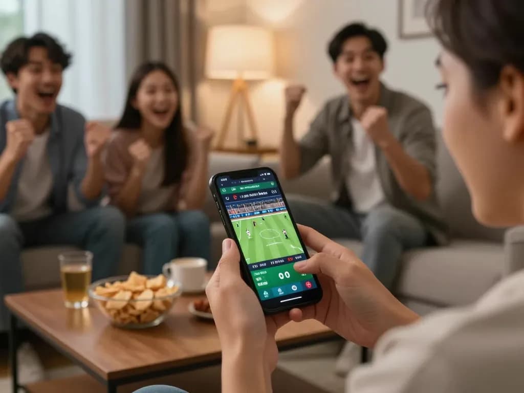 Engaging in live betting with 89bet2 app during a game, hands excitedly supporting their team.