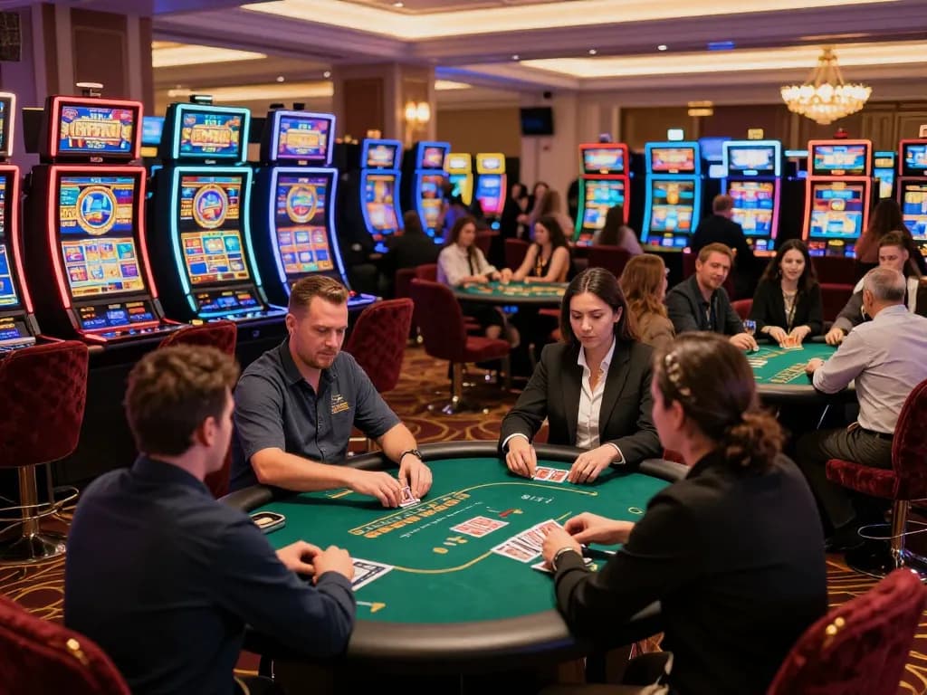 Experience the exciting world of 789WIN with players engaging around vibrant poker tables in a luxurious casino environment.