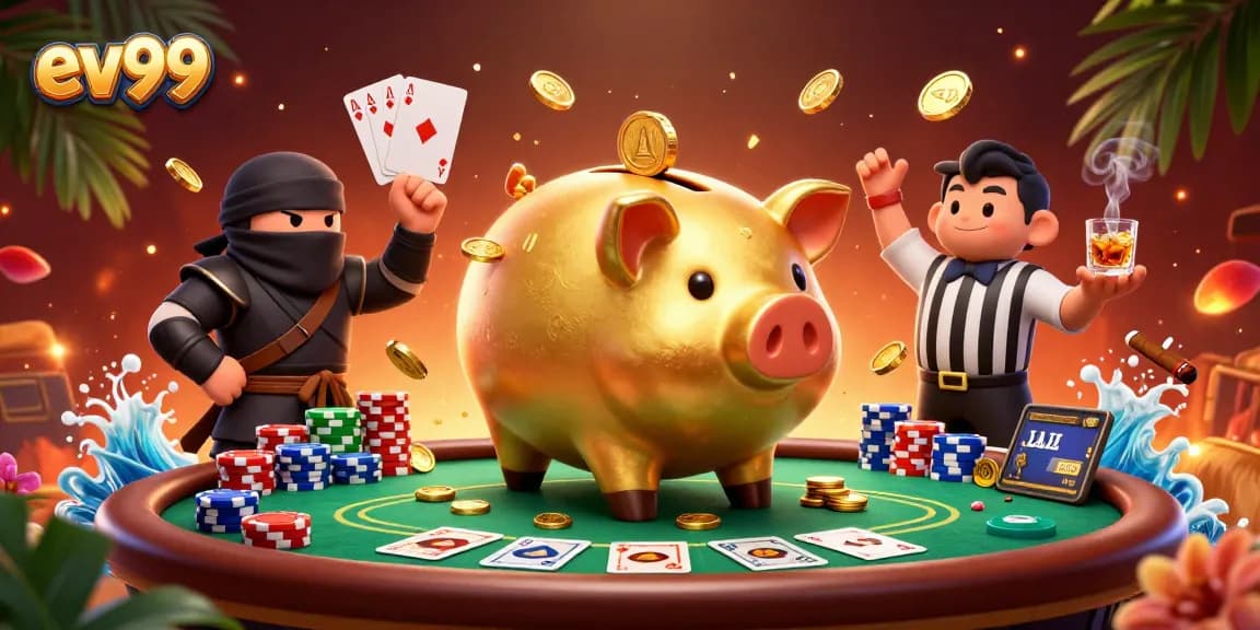 Ev99 illustrates a vibrant casino scene with a sumo wrestler and intense gameplay.