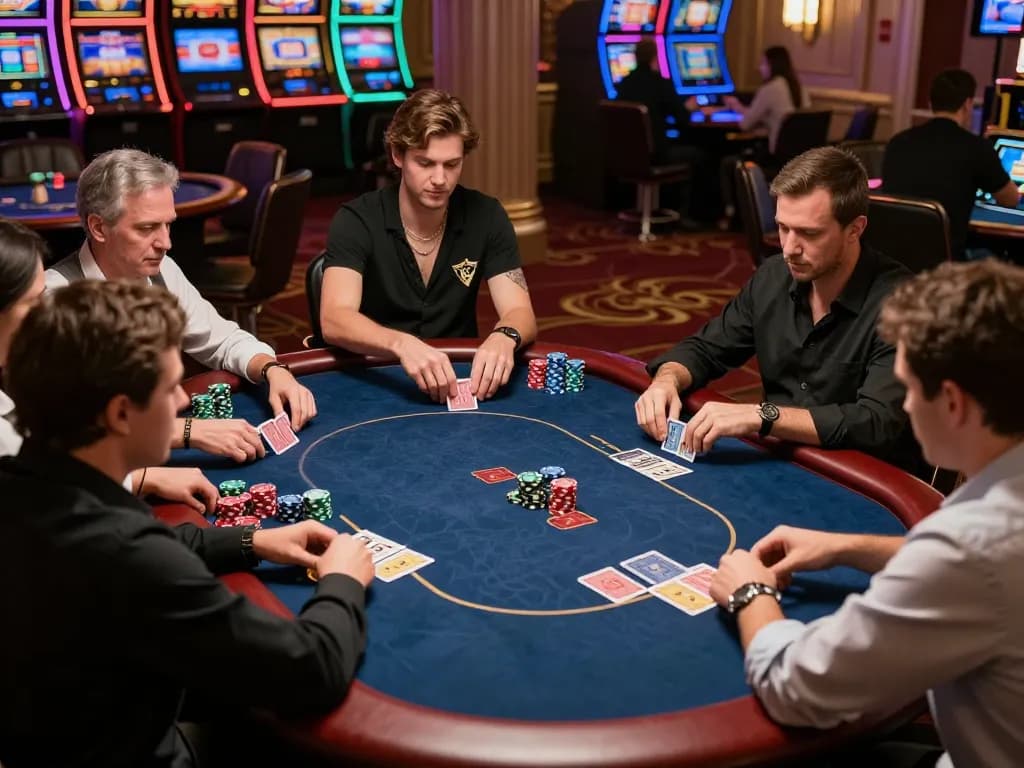 Players strategizing in poker game at 81FF casino, showcasing the competitive atmosphere and thrill of high stakes.