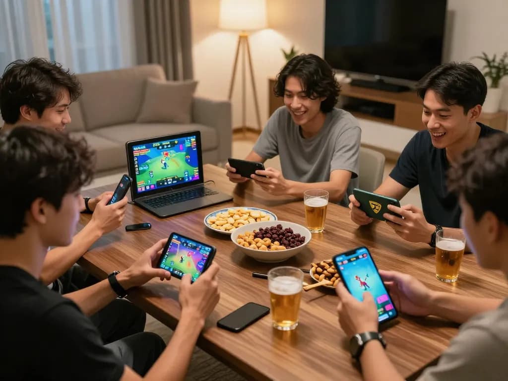 Daga players intensely strategizing during a thrilling online cockfighting event on mobile devices