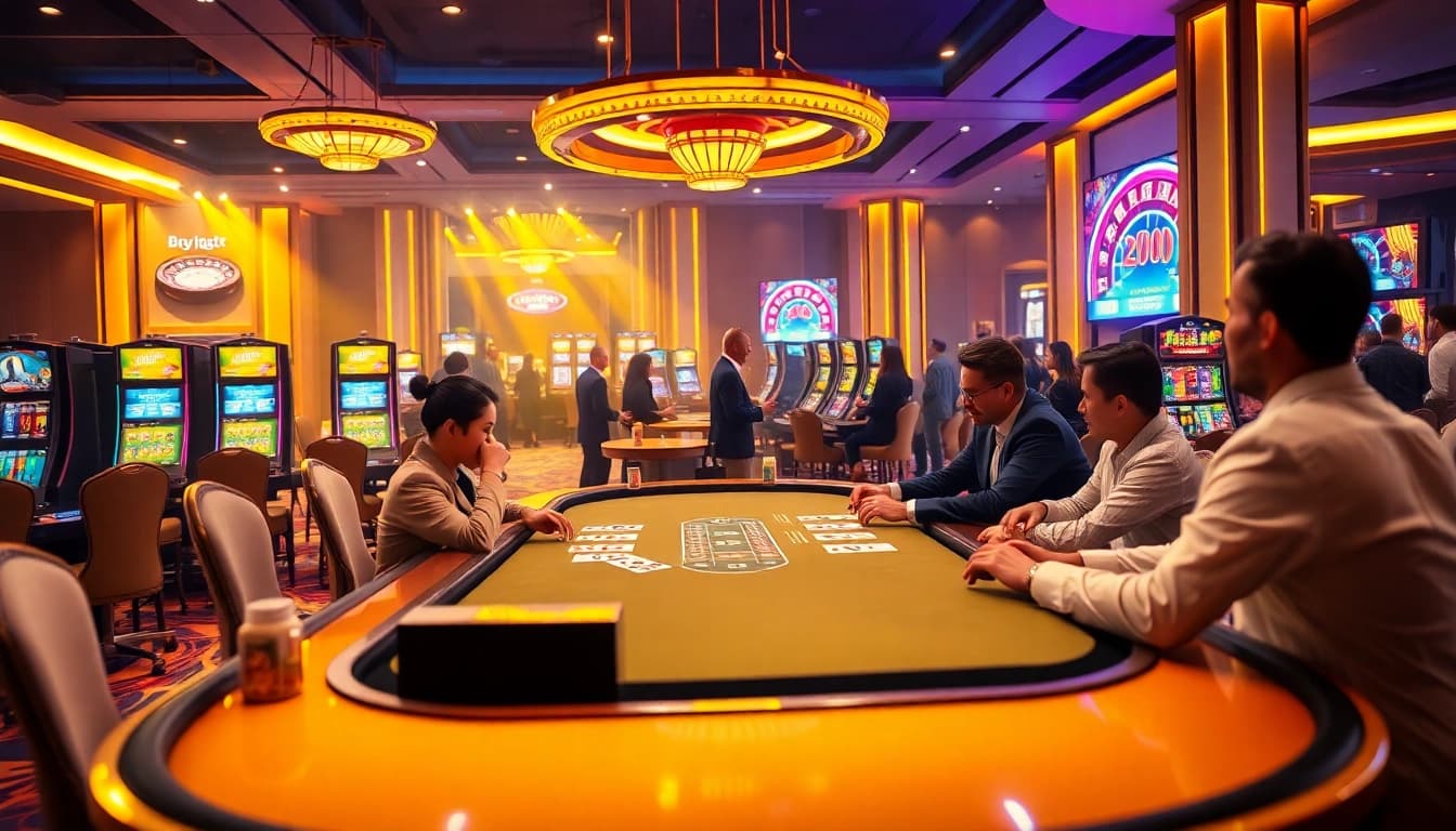 Exciting blackjack table scene representing Nhà cái OXBET casino, showcasing live dealer action and vibrant atmosphere.