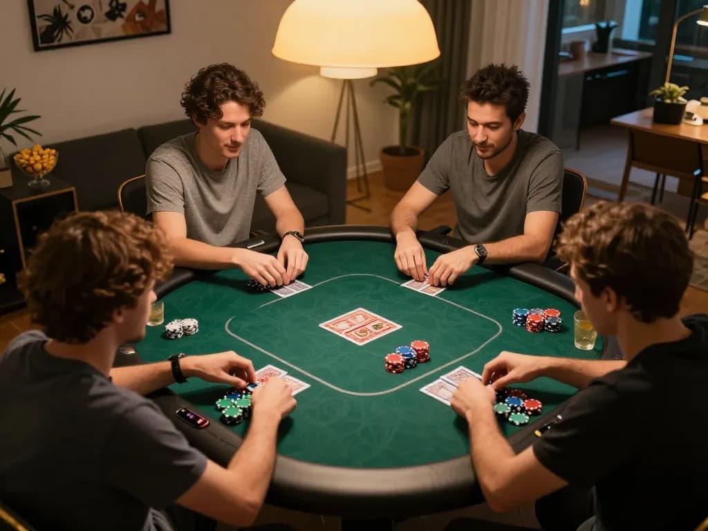 Engaging players enjoying an exciting home poker game setup featuring 33win.