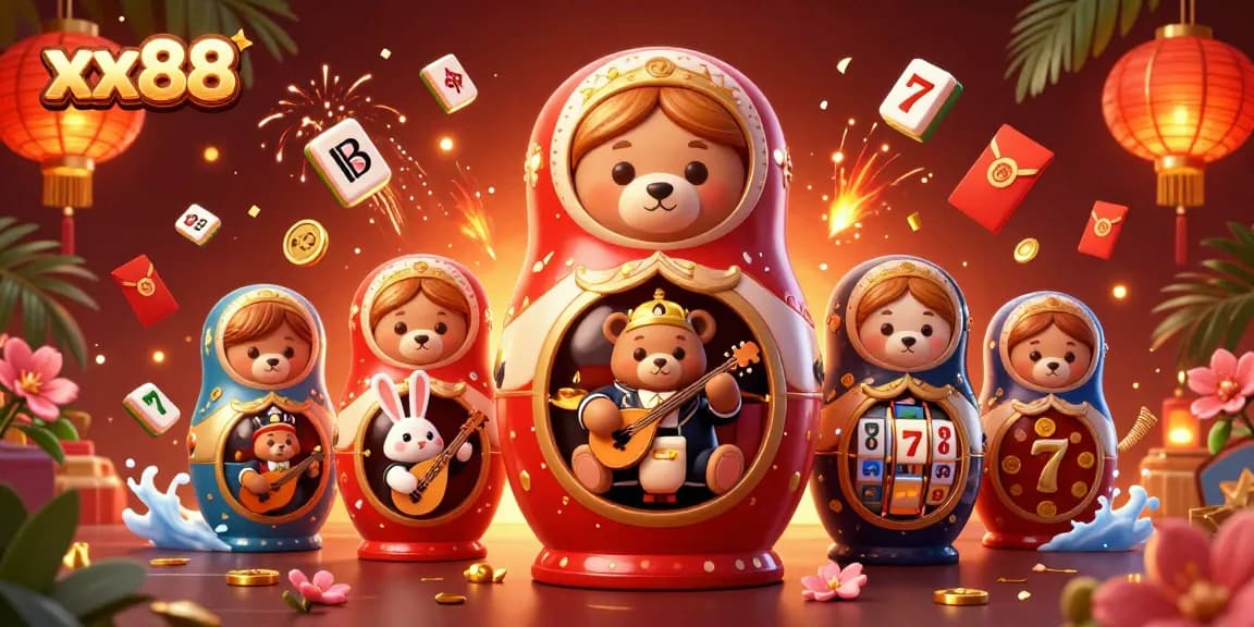 Enjoy exciting casino action at xx88 with bears in dealer outfits and festive elements.
