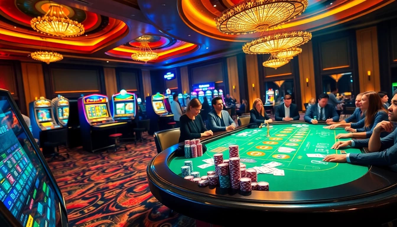 Players engaging at a luxurious casino table with 888vnd chips, showcasing the excitement of high-stakes gambling.