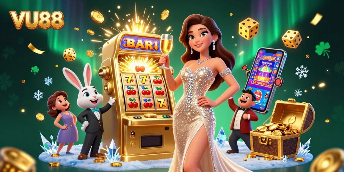 Enjoy the thrilling excitement of VU88 with a stunning jackpot celebration and engaging casino scene.