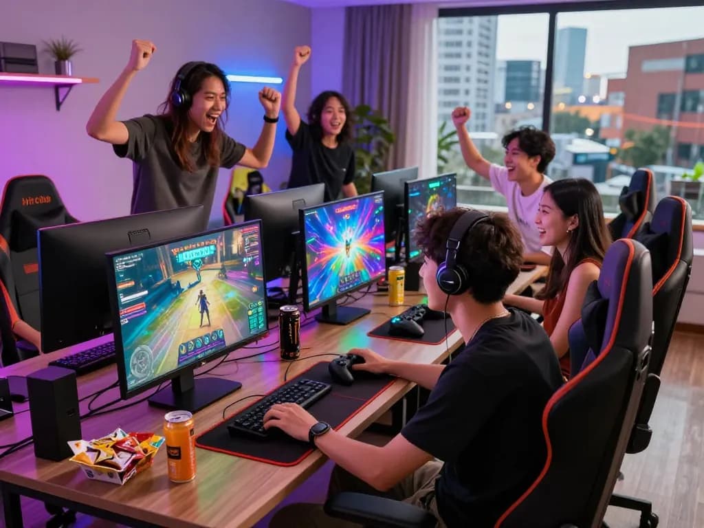 Exciting gaming experience with friends playing Hitclub mới nhất in a vibrant setting.