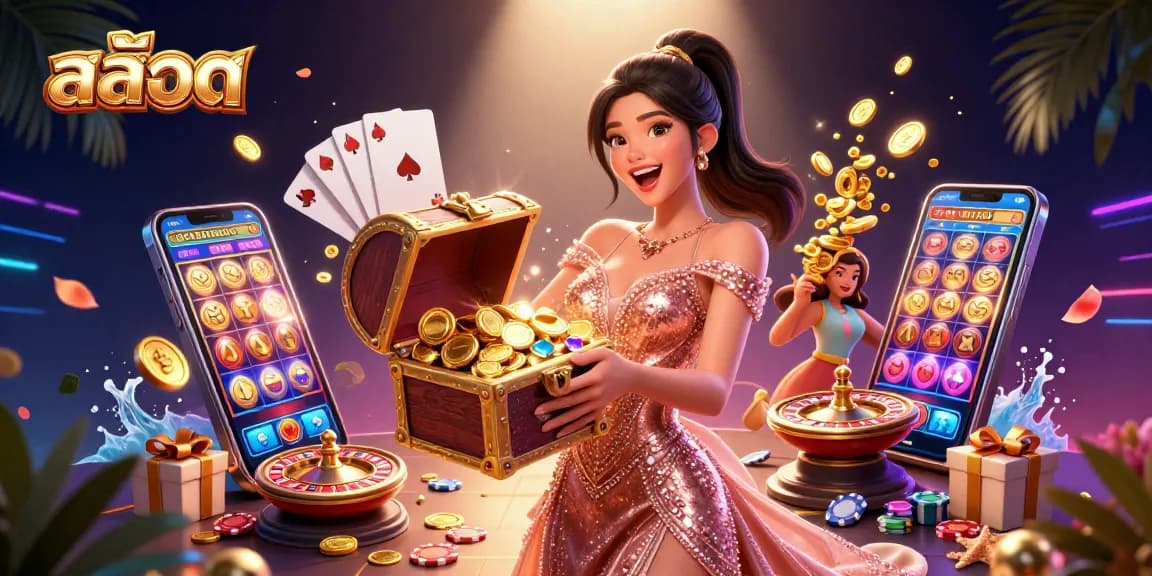 Experience the excitement of สล็อต with golden coins and thrilling casino game elements.