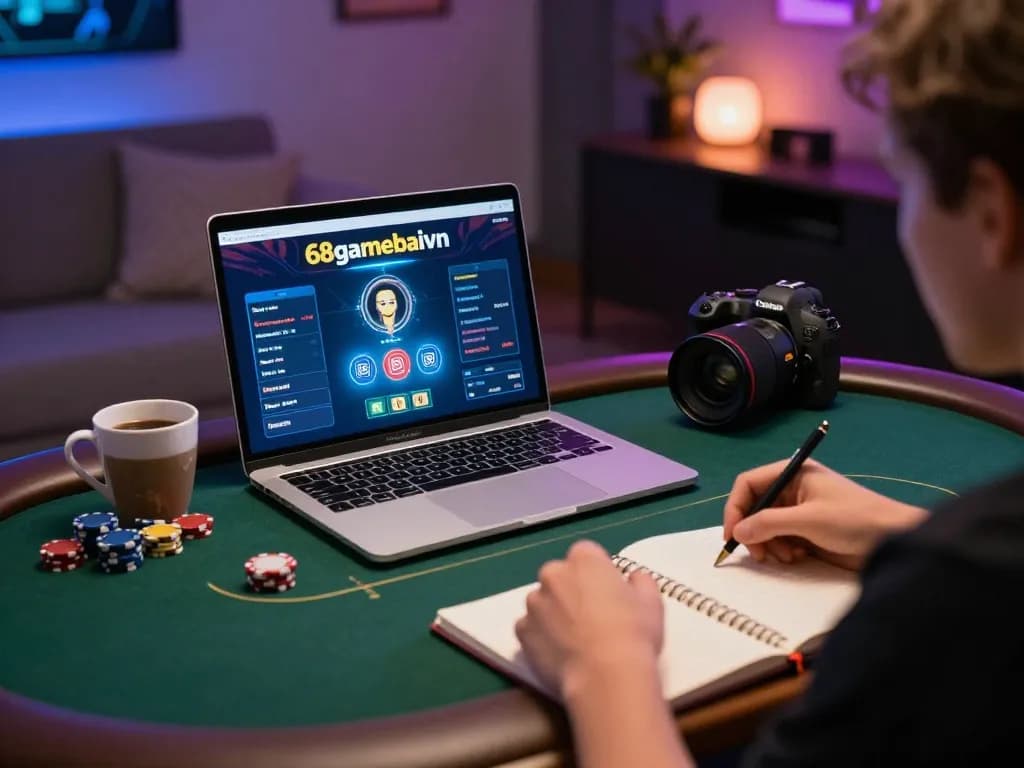 Engage in strategic gameplay with 68gamebaivn on a modern laptop in a cozy setting.