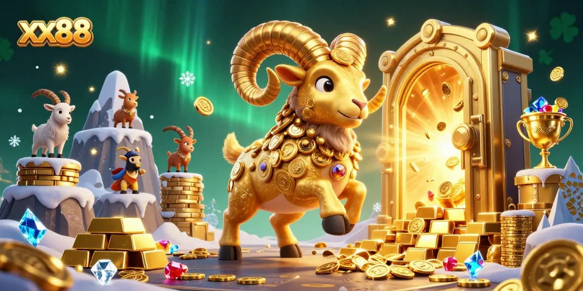 Experience the excitement of xx88 casino with a vibrant 3D illustration depicting golden treasures and dynamic gaming elements.