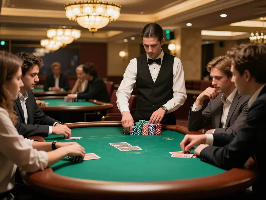 MM88 players engaging in a vibrant poker game in an elegant casino setting