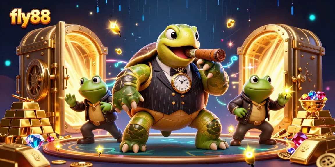 Experience the excitement of fly88's casino gaming with a mobster turtle and bullfrog enforcers.