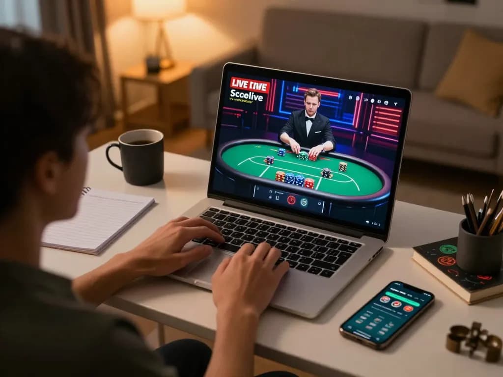 Socolive user engaging in online poker gameplay at home with vibrant graphics.