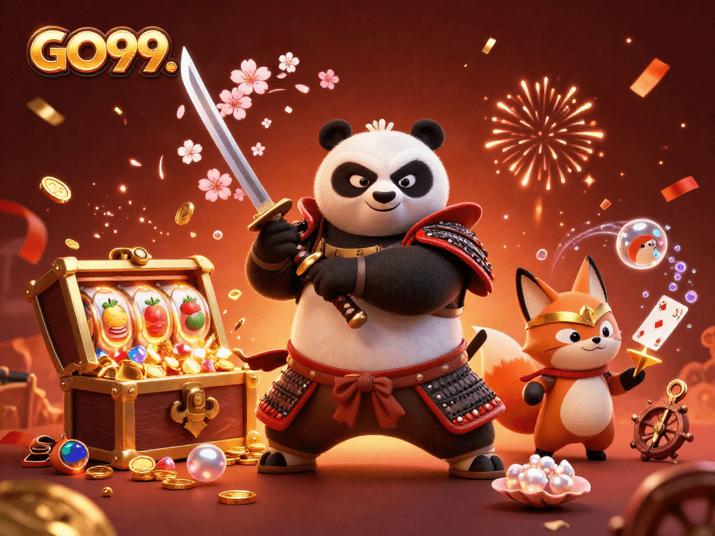 Engage in thrilling gameplay at GO99. with a stylized samurai panda and dynamic casino elements.