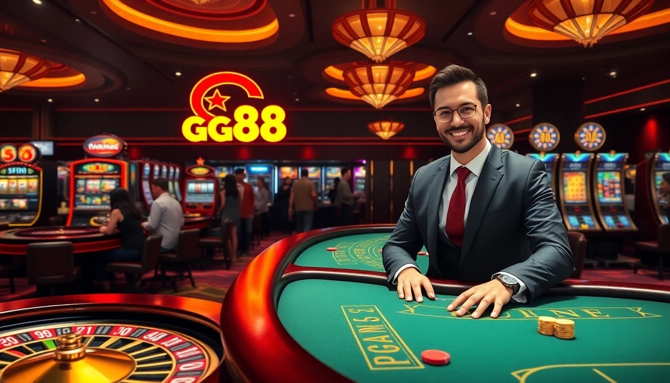 Players enjoying diverse games at GG88 com in a vibrant casino atmosphere.