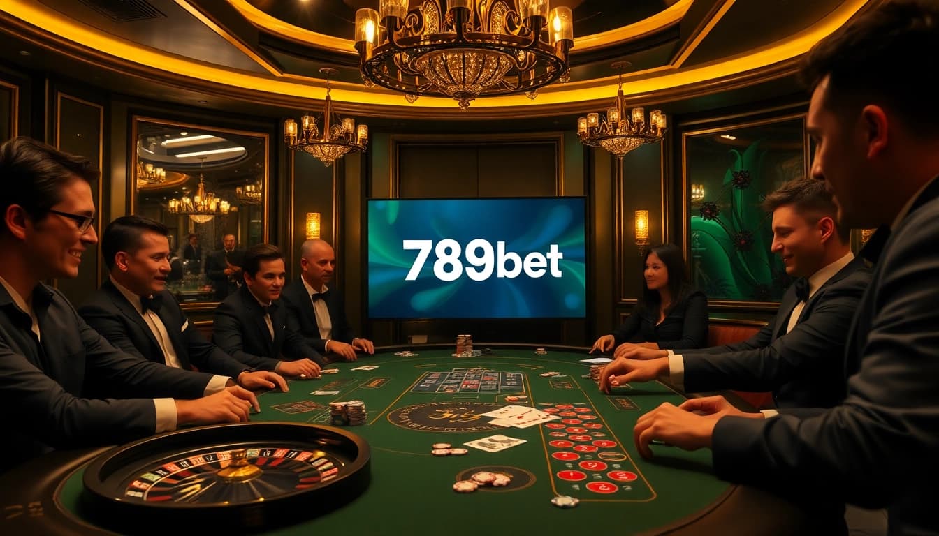 Players engaging in a high-stakes game at a 789bet casino table, showcasing excitement and strategy.
