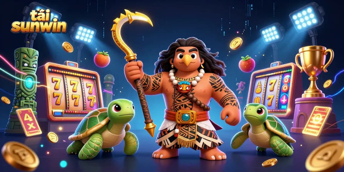 Experience thrilling casino action with tải sunwin as demigod hawk and turtle amidst vibrant slot game elements.
