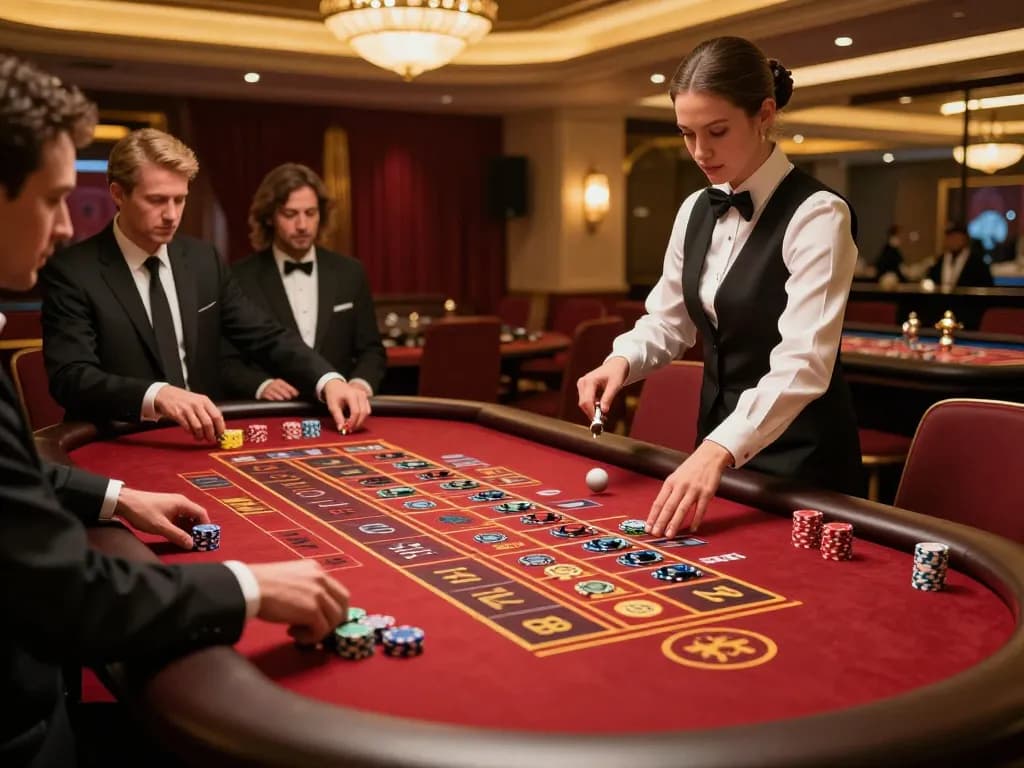 Experience the thrill of va88 with players enjoying high-stakes roulette at a luxury casino.