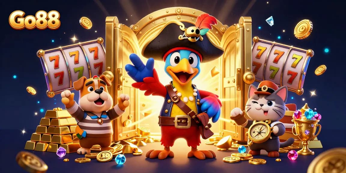 Win big on Go88 with an exciting illustration featuring riches and captivating game elements.
