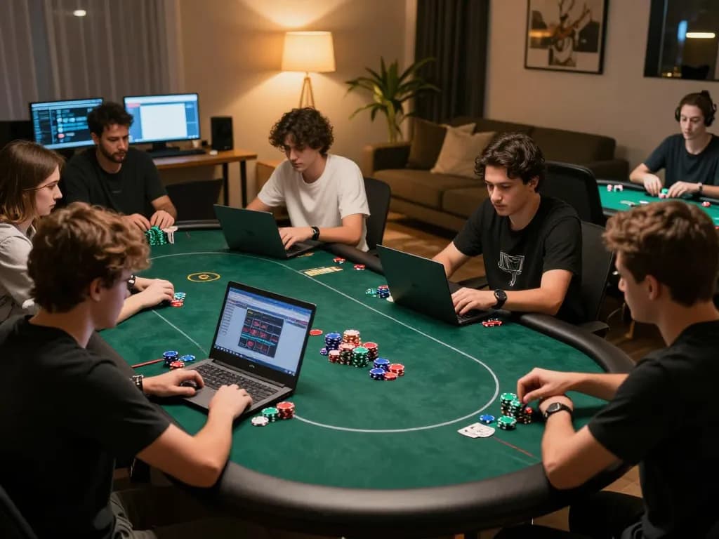 Players enjoying online poker games on LV88, immersed in competitive home gaming atmosphere