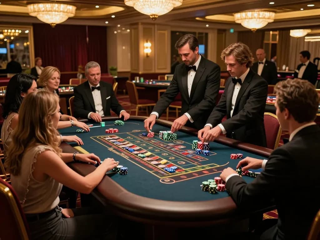 Excited players at nhà cái lv88 betting on roulette in a luxurious casino setting, showcasing vibrant gameplay.