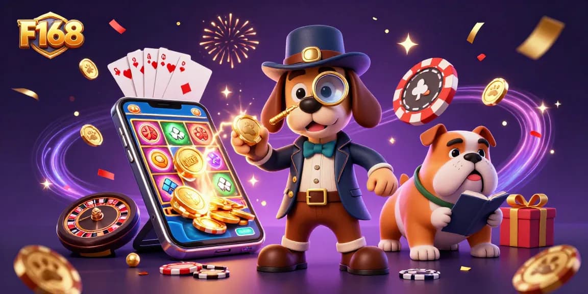 Join F168's thrilling adventure as a detective uncovers poker chip clues amid a colorful casino.