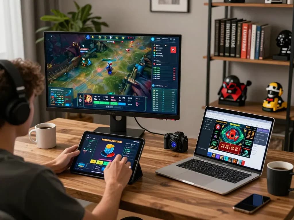 Engaged player betting on Go8 Dota game in a modern home gaming setup