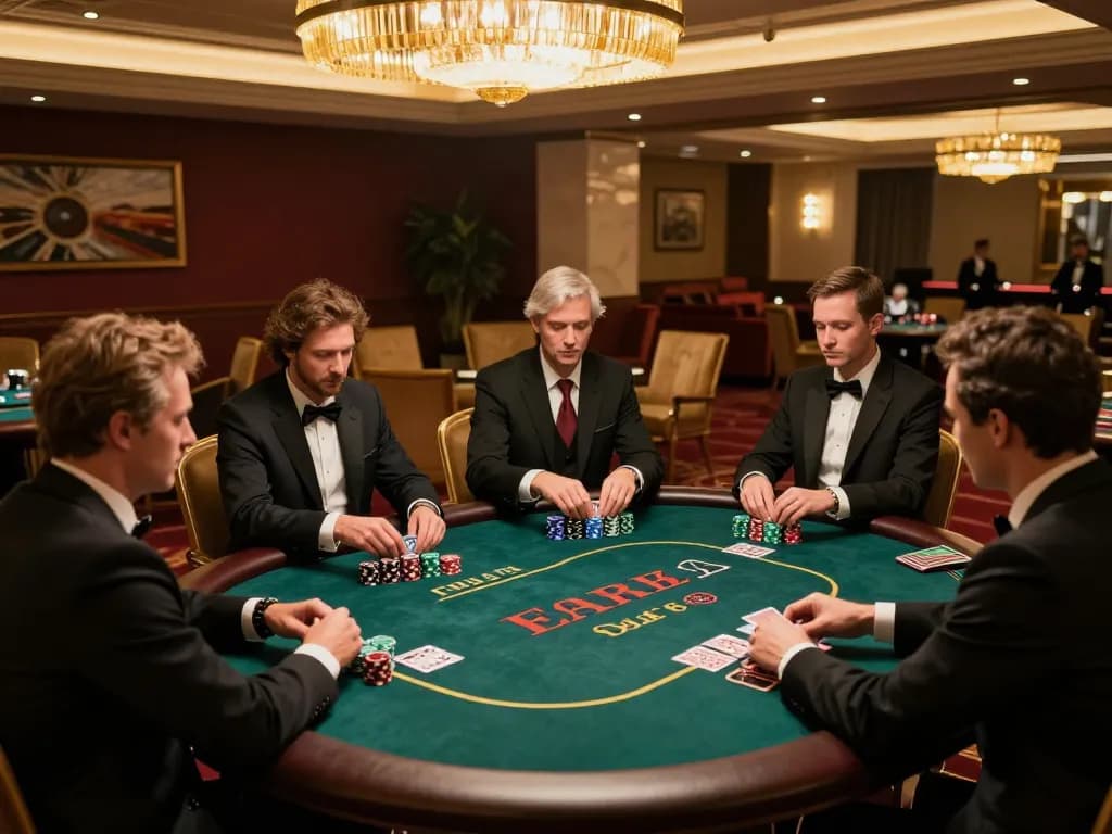 MM88 VIP poker scene showcasing high-stakes action, players focused on gaming strategy in a luxurious atmosphere.