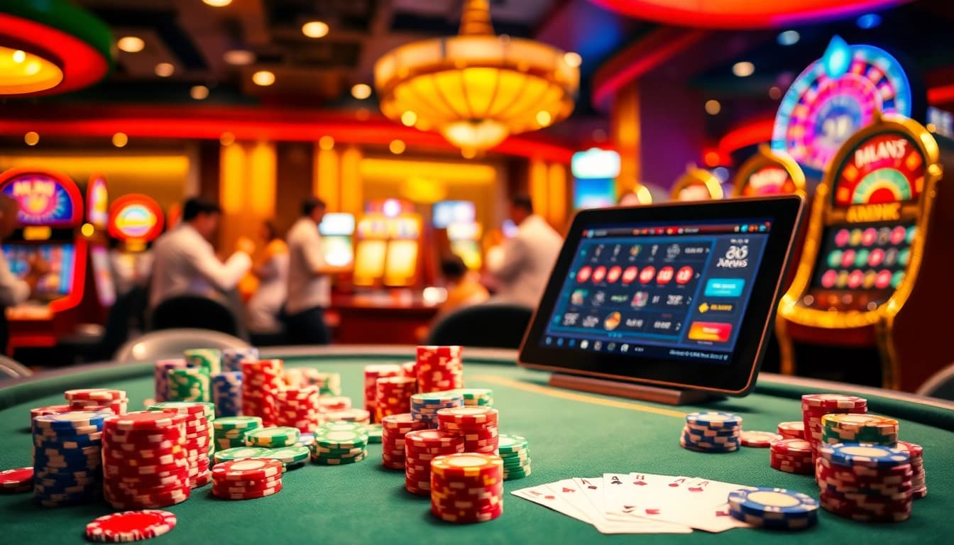 Players enjoying an exciting game at XX 88 casino, with vibrant poker chips and cards.