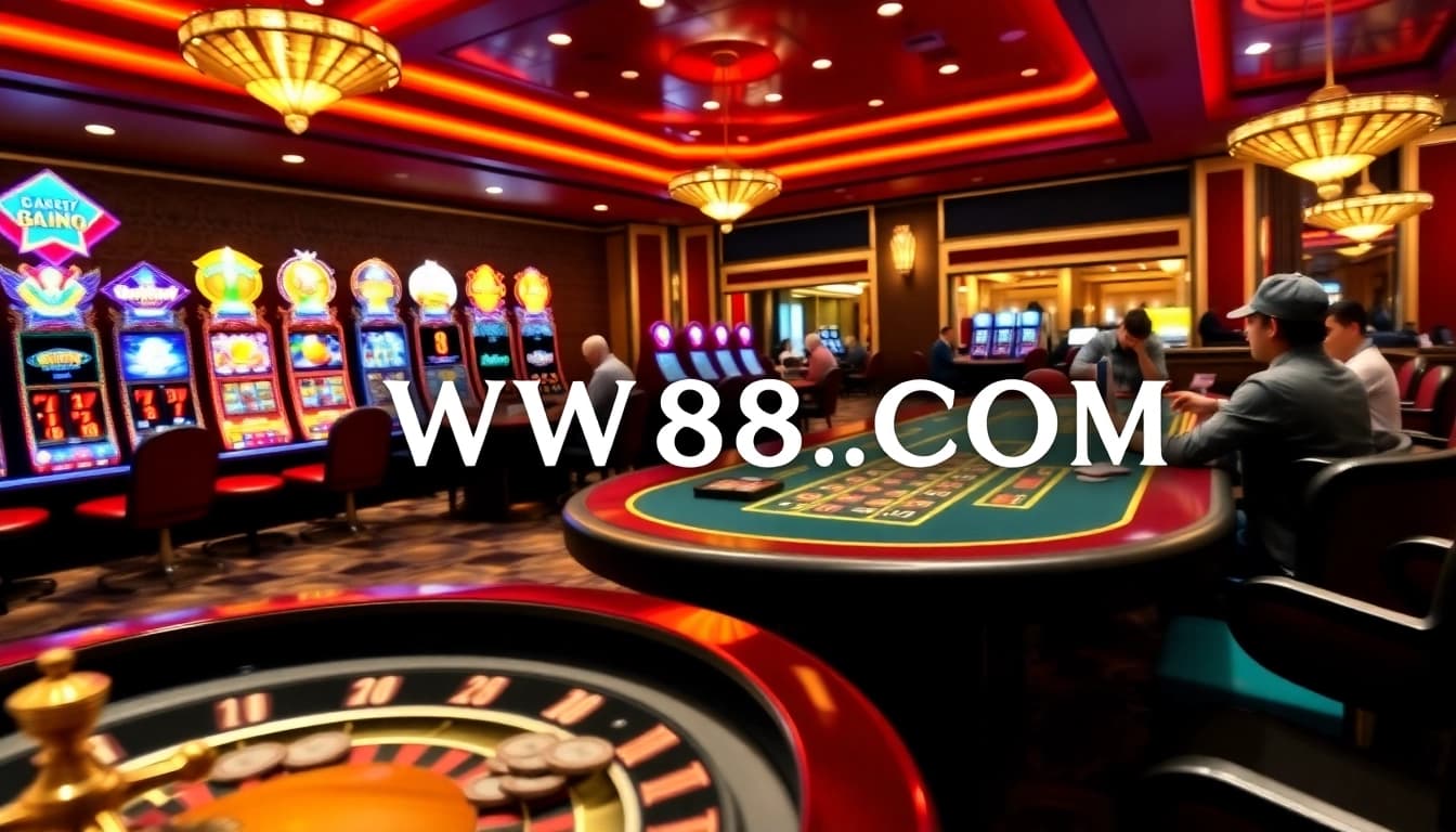 Exciting gaming action at WW88.COM casino with blackjack, roulette, and slot machines.