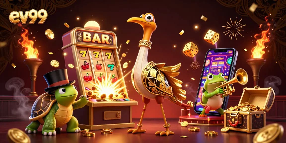 Engage with ev99's vibrant casino adventure featuring golden jackpots, rich animations, and character interactions.