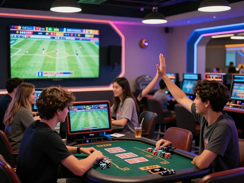 Engaging gaming scene with friends celebrating wins at GO8 CHÍNH THƯC online betting lounge.